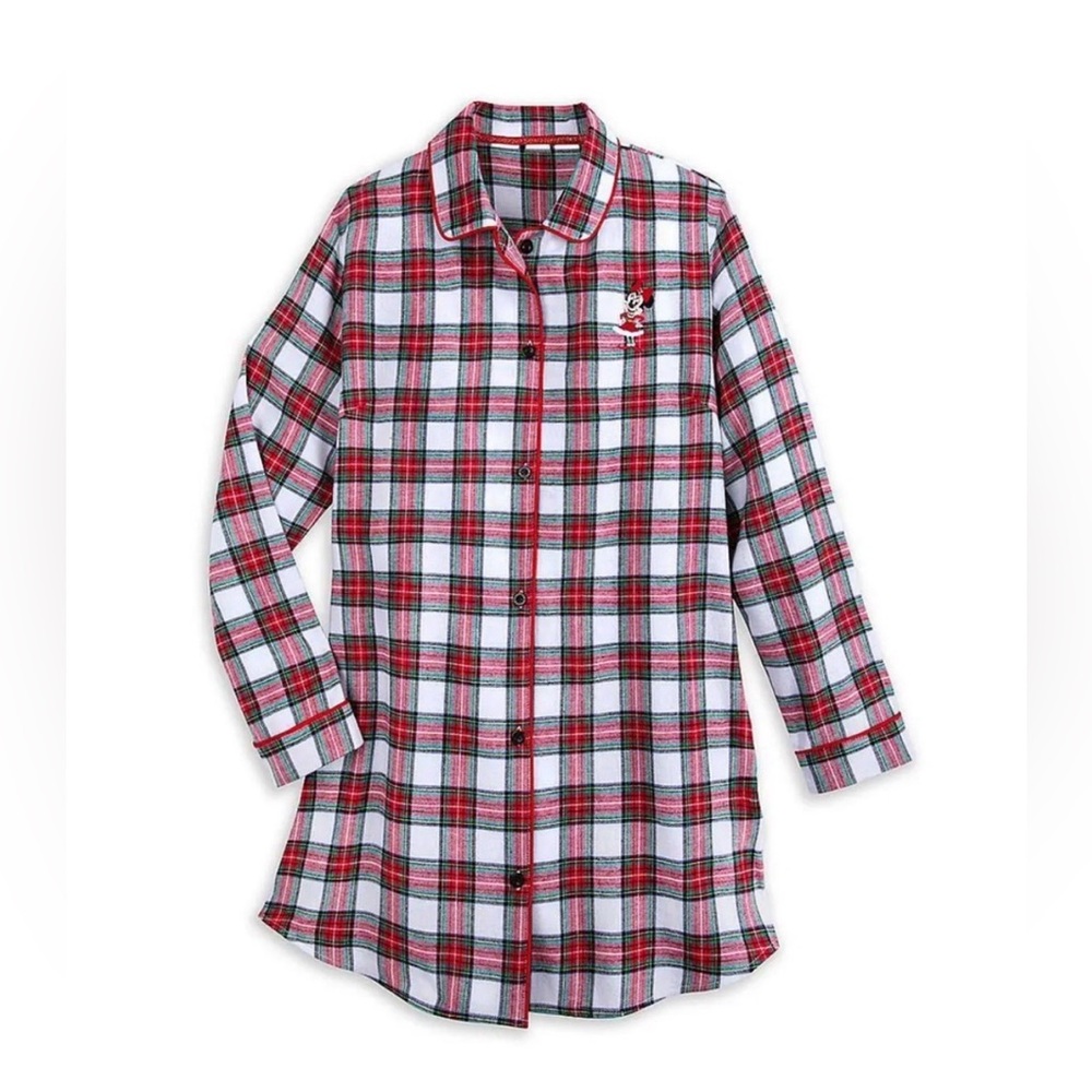 🎄Disney store Minnie Mouse tartan plaid holiday nightshirt for women size L GUC